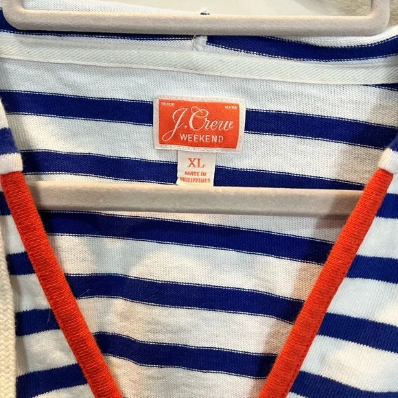 J.Crew Weekend V-Neck Long Sleeve Hoodie Women's Sz XL Nautical Blue Orange Trim - Picture 3 of 6